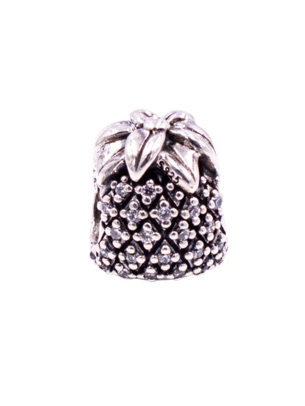 Pandora Retired Sparkling Pineapple Sterling Silver Clear CZ Charm Bead